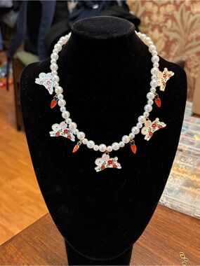 New Pearl choker with leaping bunnies and carrots whimsical fun statement